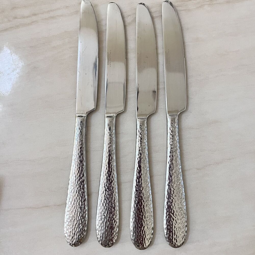 4pc CAMBRIDGE Rendezvous Stainless Dinner Knife 9 in Flatware Hammered Round Tip